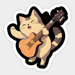 Cat Playing Guitar Sticker